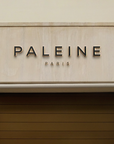 Backlit LED channel letter signage with the word 'PALENE' in a storefront setting.