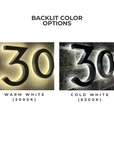 Comparison of warm white 3000K vs cool white 6500K LED backlit house numbers