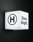 Blank white acrylic LED cube sign ready for custom logo printing