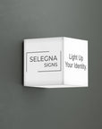 Custom acrylic cube light box with 5-sided illumination for business branding