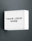 Custom rectangular acrylic light box with LED illumination for business logo display