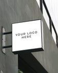 Placeholder sign custom text on a building facade