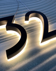 3D floating mount backlit numbers with stainless steel spacers