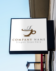Modern coffee shop projecting sign mockup showing custom logo on white acrylic face