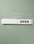 Open / Closed slider sign dimensions: 15.7" total width, 13.7" faceplate, 2" height