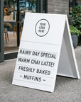 Size guide showing 26 inch height and 17 inch width of metal sandwich board