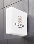 White acrylic LED sign square mockup with custom floral logo