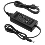 Black AC/DC adapter with power cord on a white background