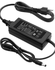 Black AC/DC adapter with power cord on a white background