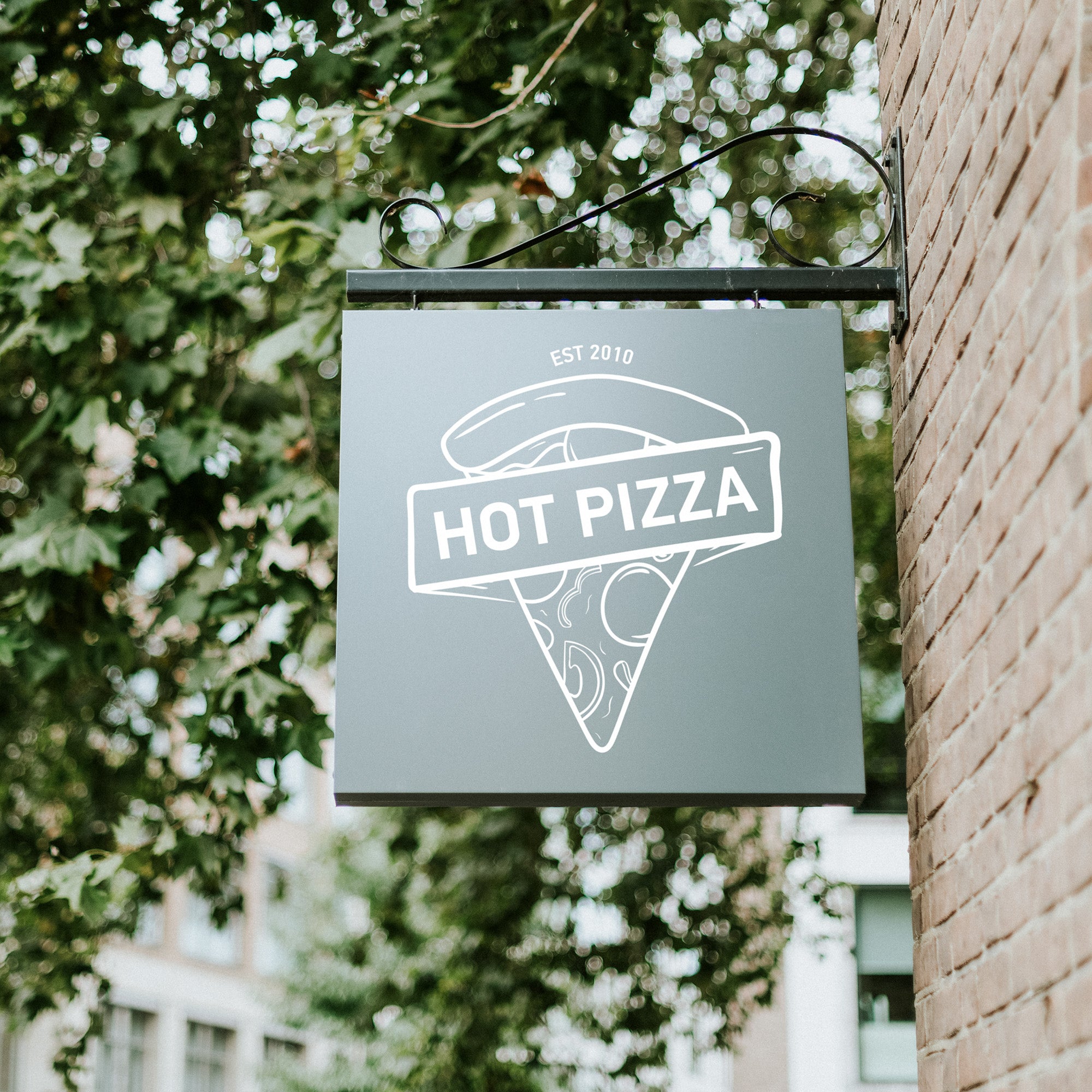 Custom colored metal sign painted to match specific brand identity colors