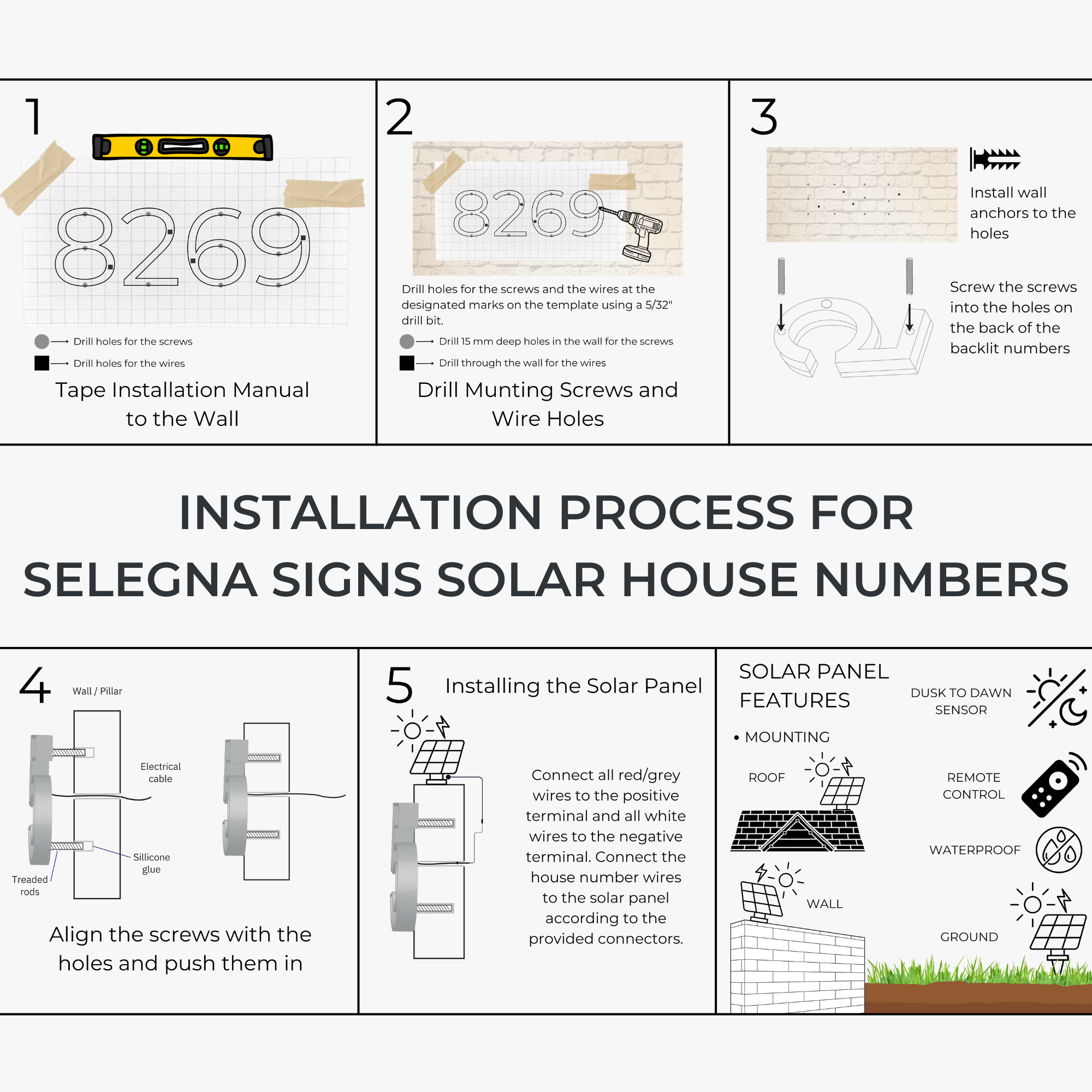 Step-by-step installation guide for Selegna Signs solar house numbers.
