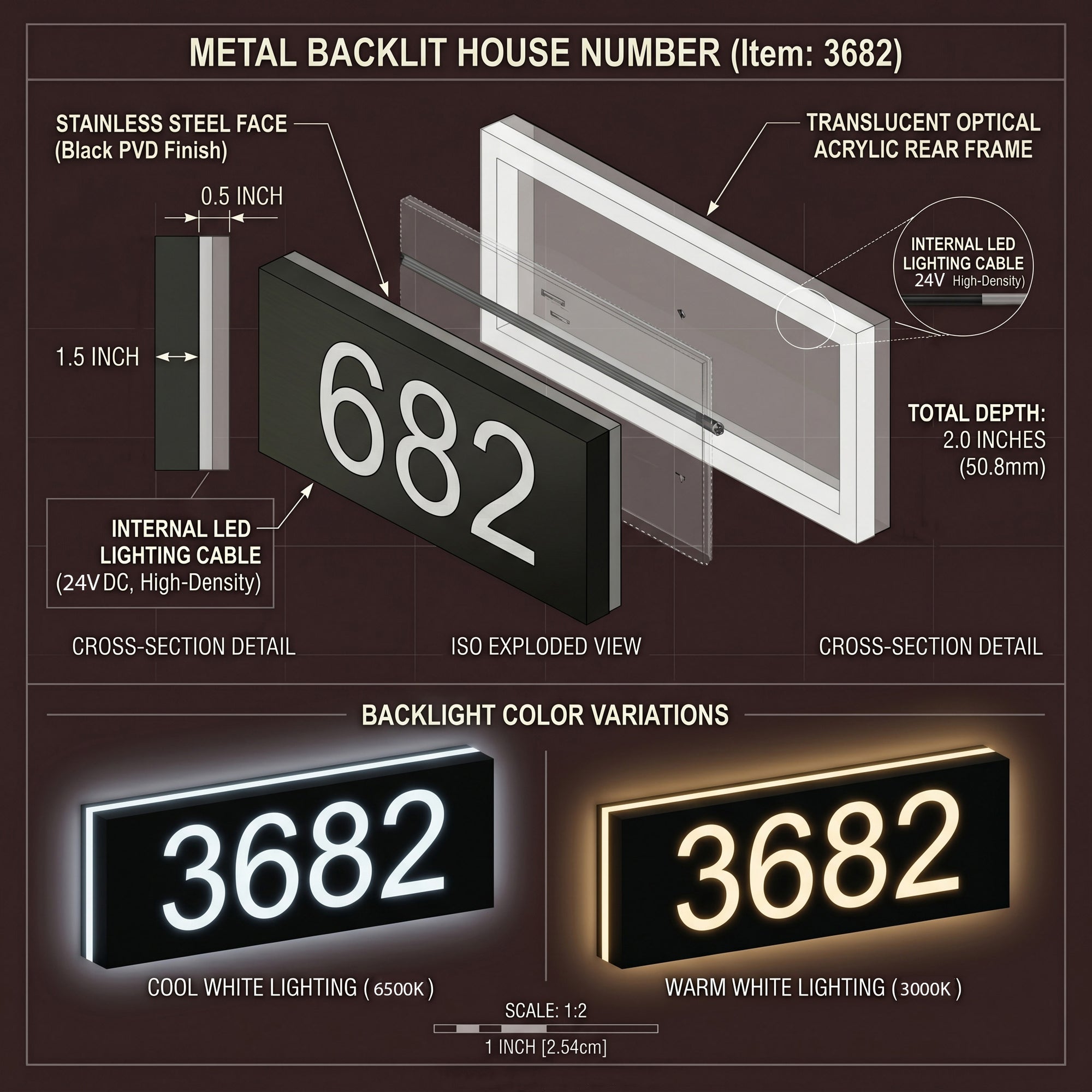 Placa de dirección de casa con retroiluminación metálica 