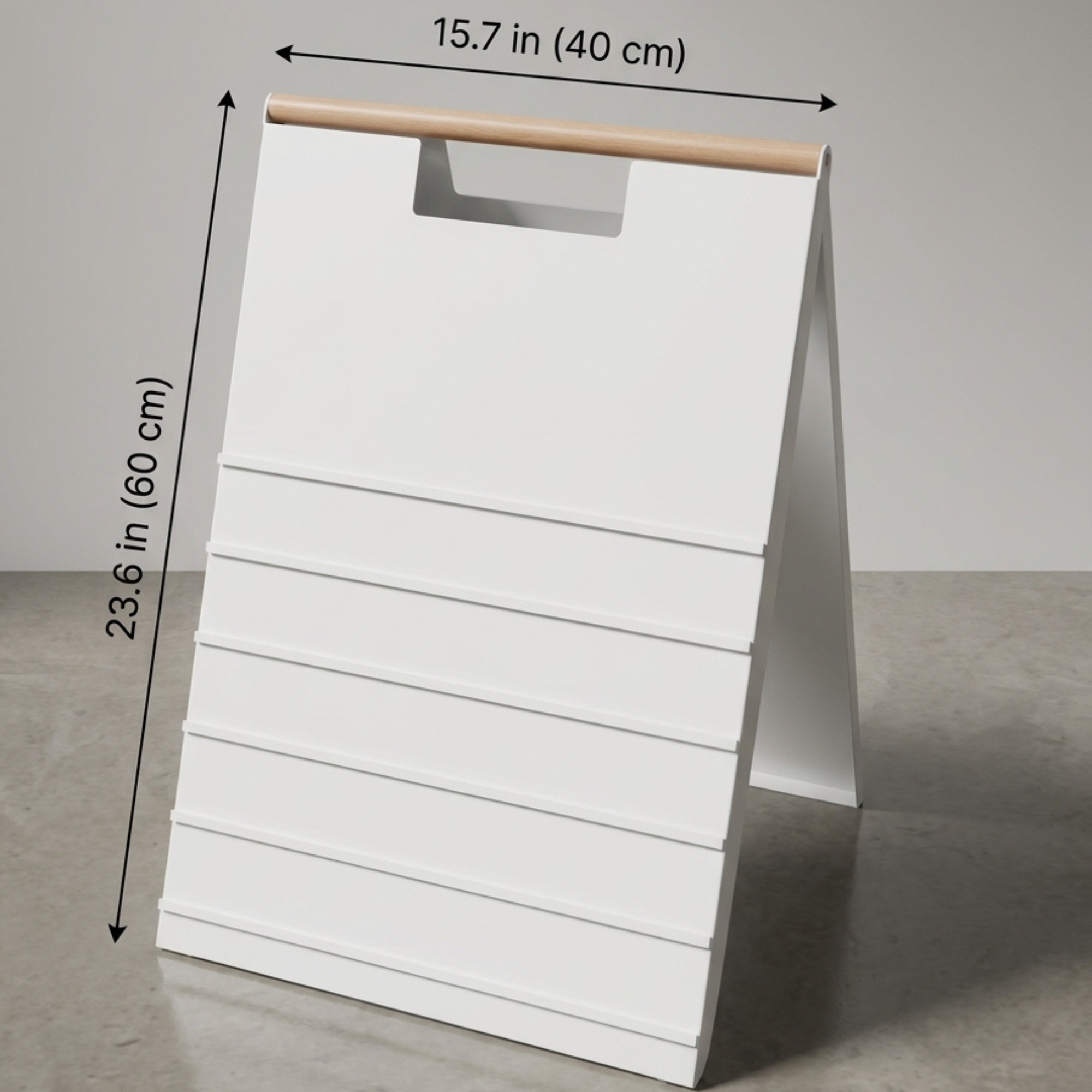 Dimensions of the A-frame menu board: 15.7 inches wide by 23.6 inches tall
