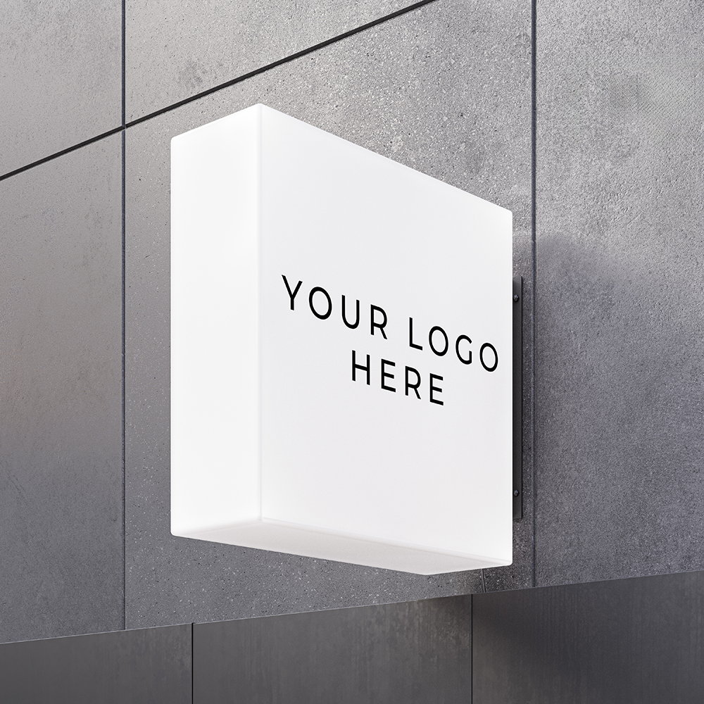 Blank square light box ready for custom business logo application