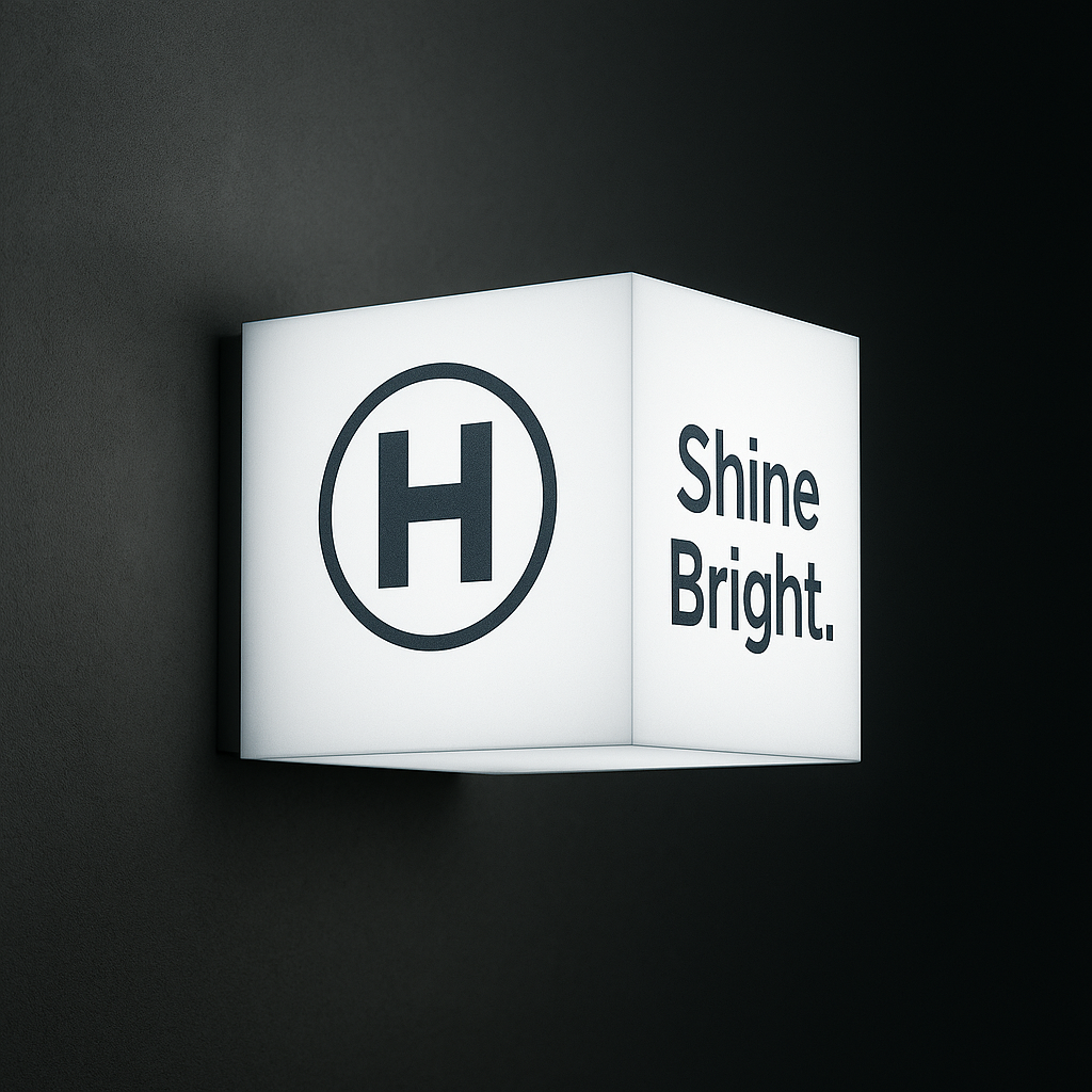 Blank white acrylic LED cube sign ready for custom logo printing