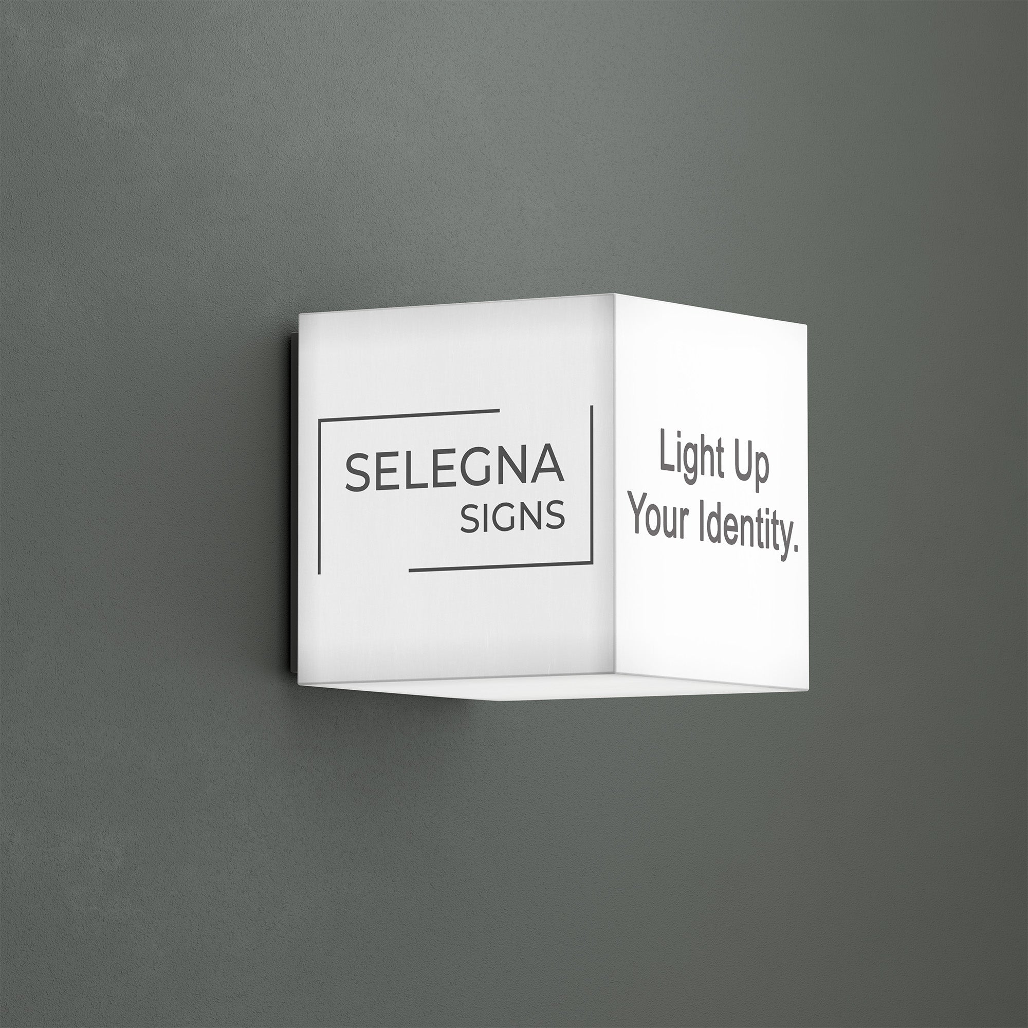 Custom acrylic cube light box with 5-sided illumination for business branding