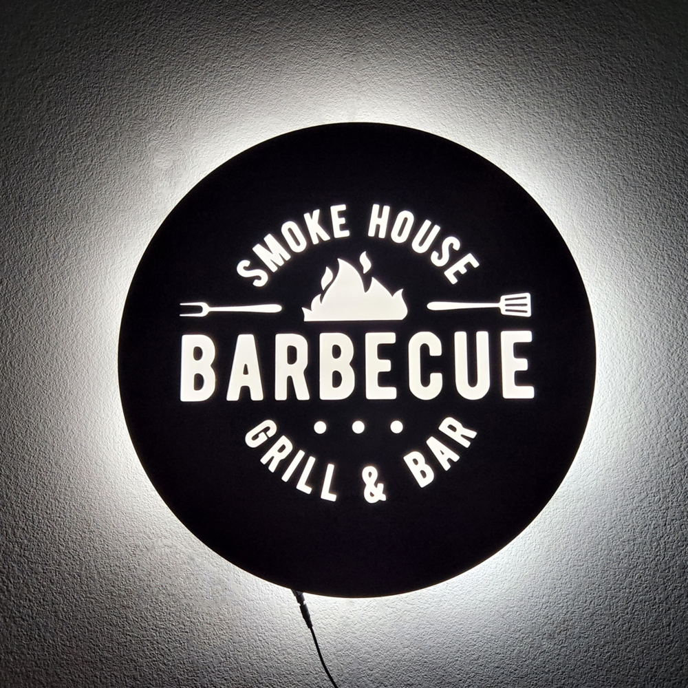Custom round hollow out backlit logo sign with laser cut metal face for restaurants
