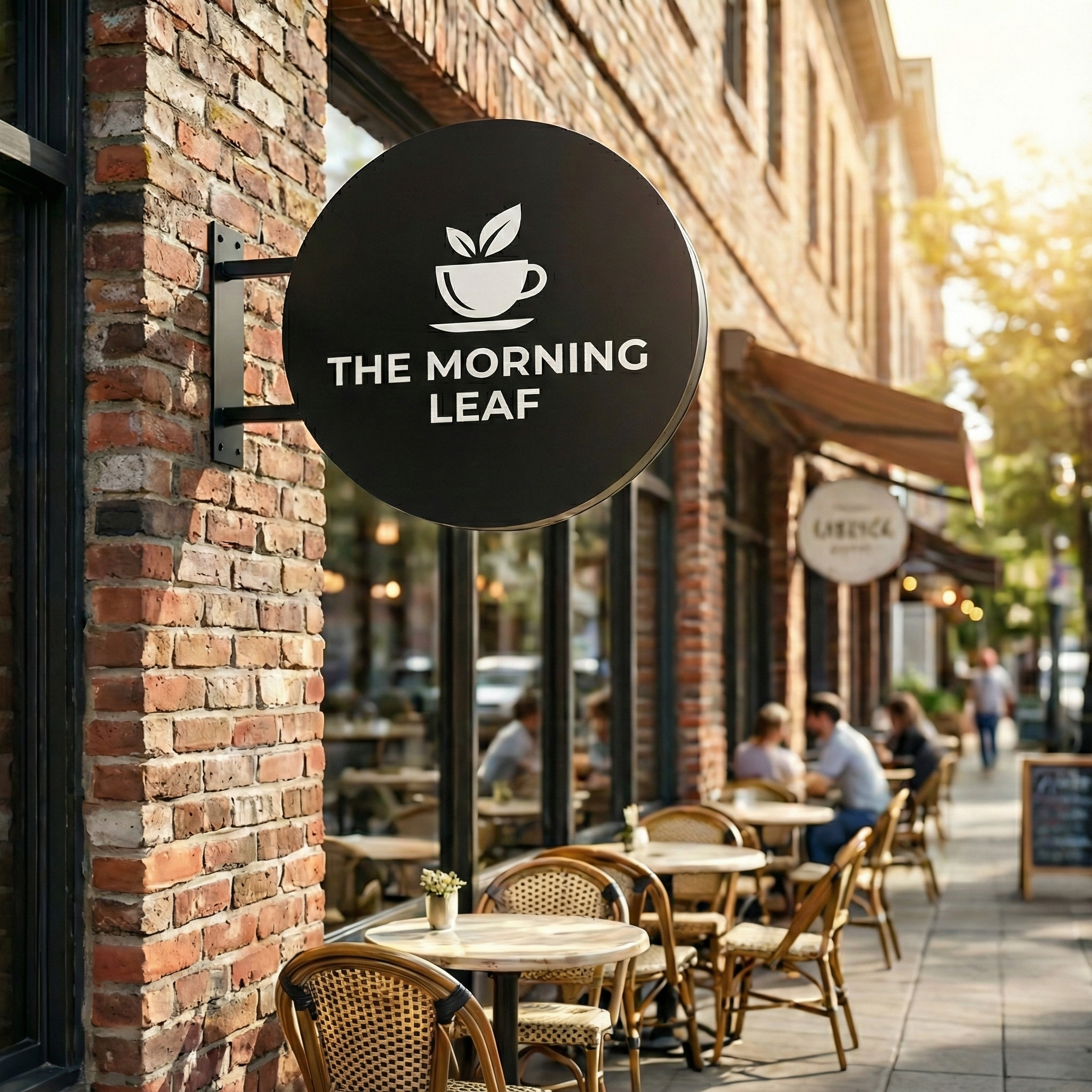 Custom round metal business sign with printed logo for coffee shop storefront