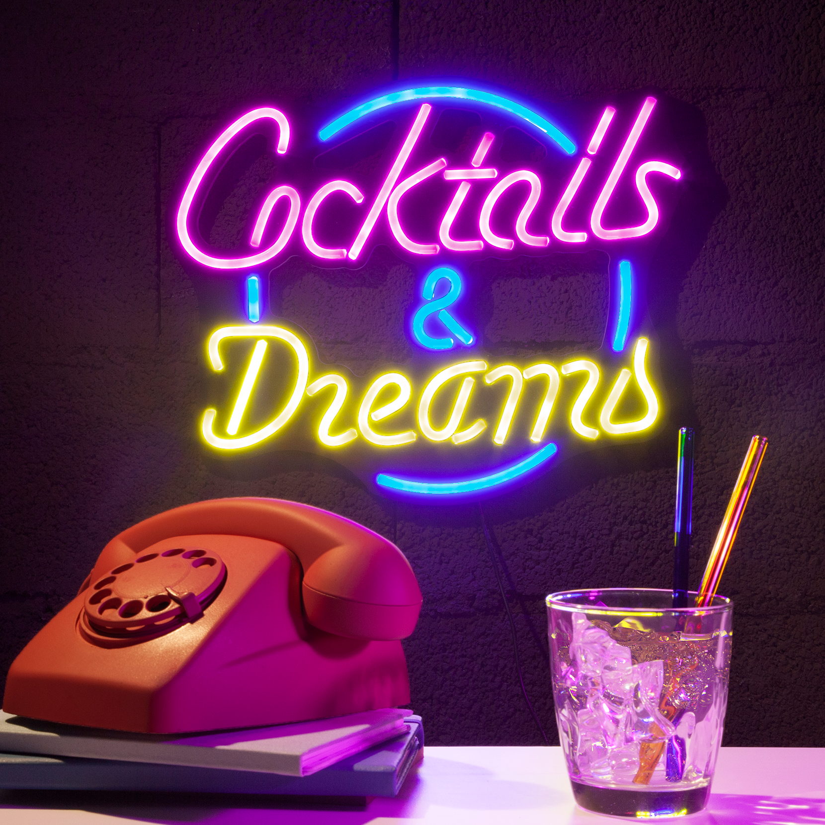 Custom script text neon sign in orange and red for personalized branding