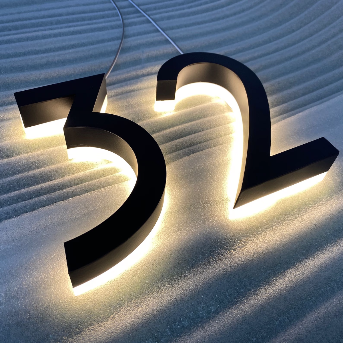 3D floating mount backlit numbers with stainless steel spacers