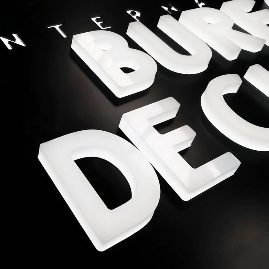 Full lit acrylic business letters lit evenly with no dark edges