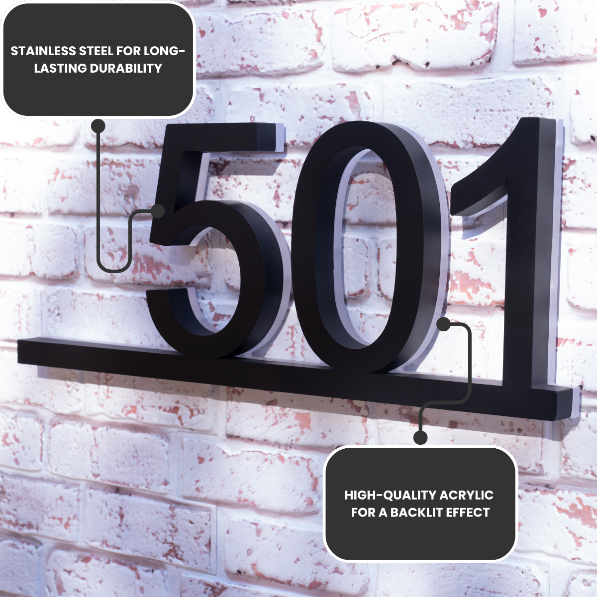 Size guide for 5 inch to 10 inch house numbers with underline width