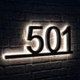 Modern LED backlit house numbers with underline and matte black finish