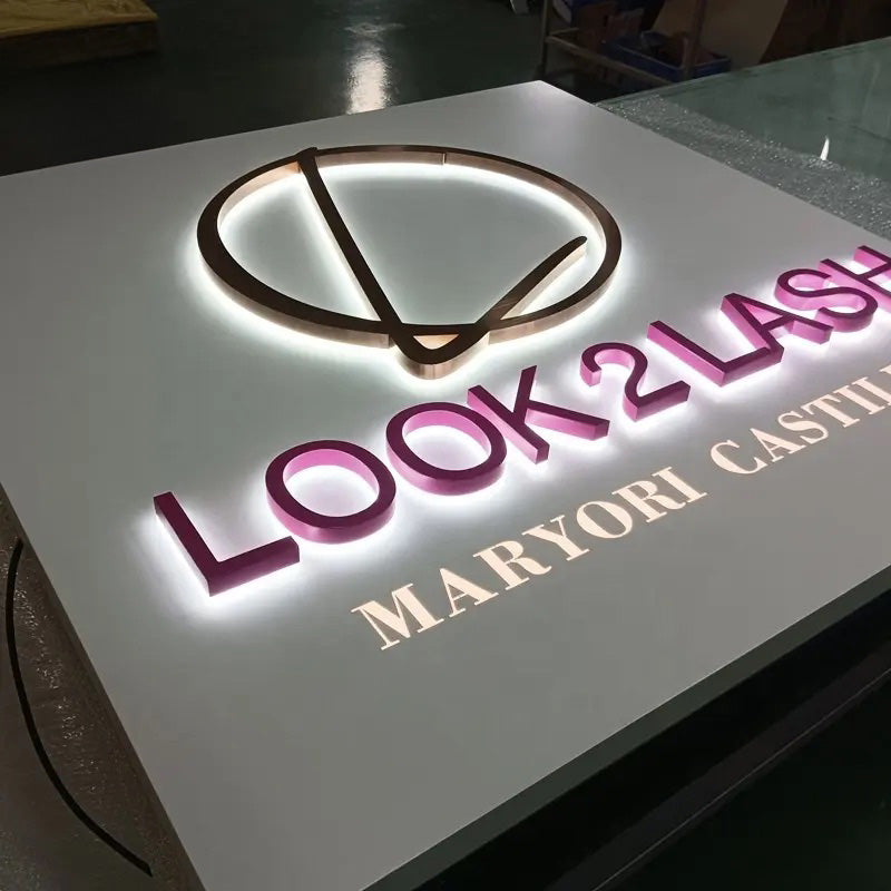 Modern storefront business signage with energy efficient LED backlighting