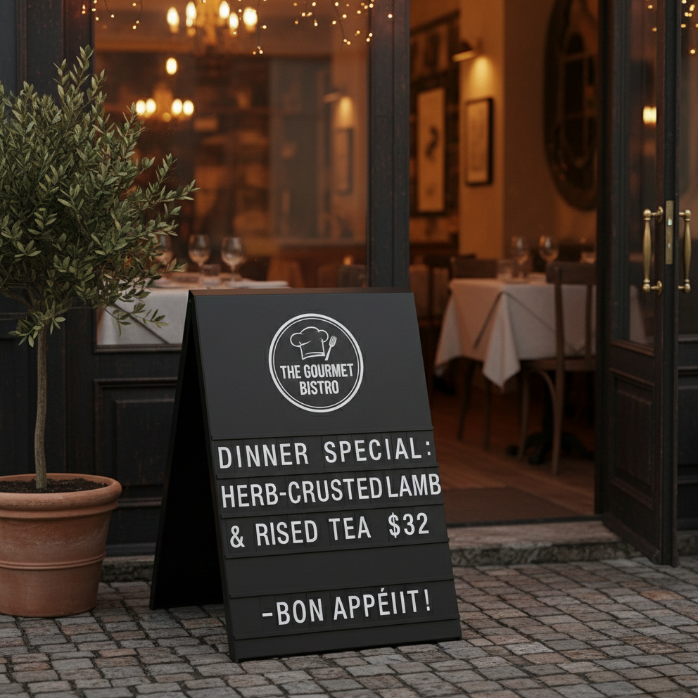 Changeable letter sign saying Come In for retail store entrance