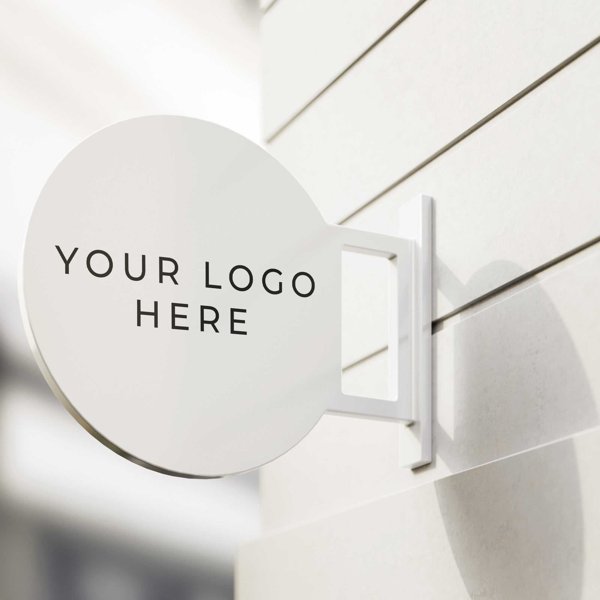 White square projecting blade sign mockup for high-visibility business identification