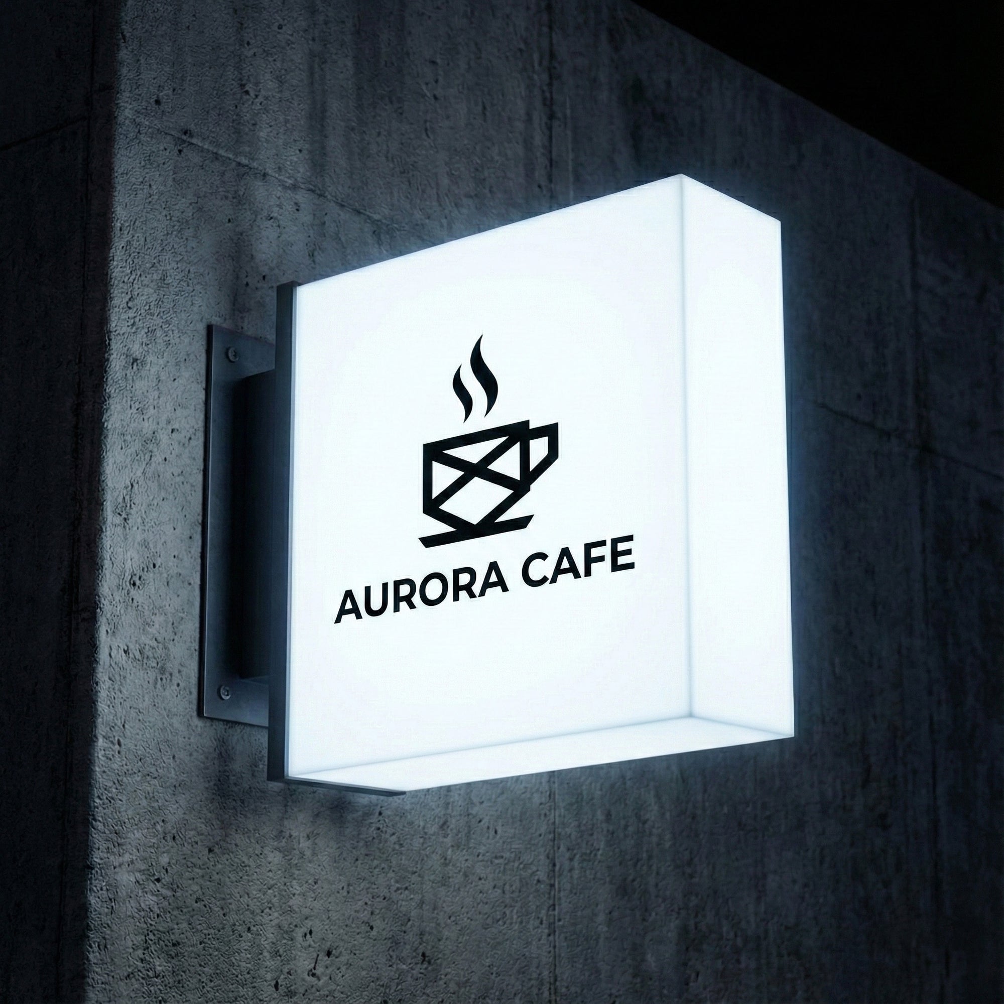 Storefront projecting light box sign for cafe visibility